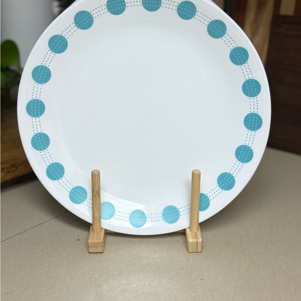 Corelle White Plate with Blue Dot Pattern South Beach